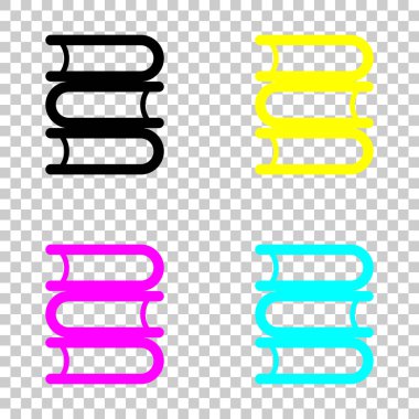 Kütüphane, birkaç kitap. Cmyk simgeleri şeffaf arka plan üzerinde renkli dizi