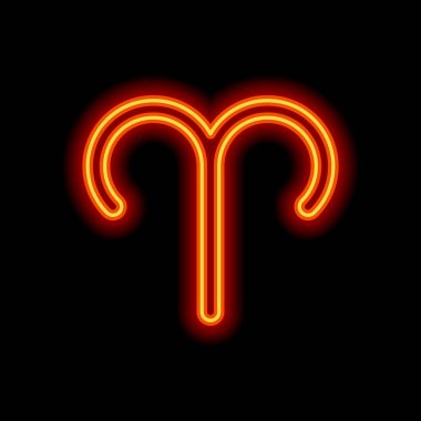 Astrolojik işaret. Koç basit simgesi. Siyah arka plan üzerine portakal neon tarzı. Işık simgesi