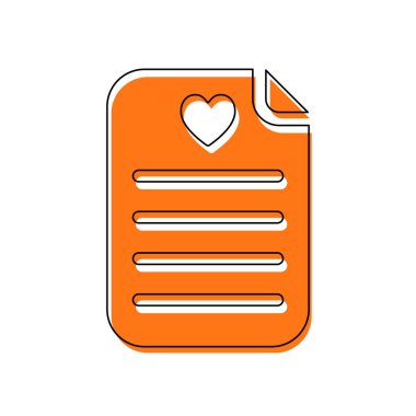 Tıbbi geçmişi veya rapor. En sevdiğiniz metin. Kağıt ve kalp. İzole simge siyah ince dağılımı ve farklı katmanlarda doldurma taşındı turuncu oluşan. Beyaz arka plan