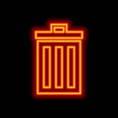 Çöp kutusu. basit simgesi. Siyah arka plan üzerine portakal neon tarzı. Işık simgesi