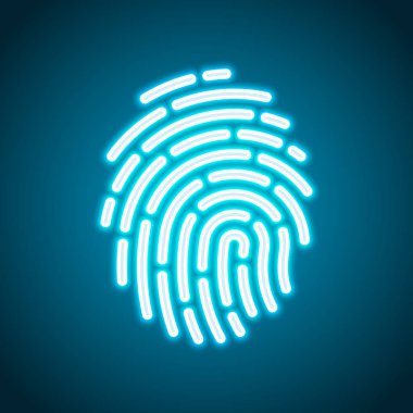 Parmak izi. Logo veya uygulama için basit bir simge. Neon tarzı. Işık dekorasyon ikonu. Parlak elektrik sembolü