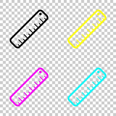 basit cetvel simgesi. Cmyk simgeleri şeffaf arka plan üzerinde renkli dizi