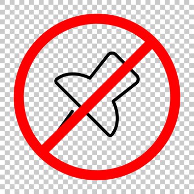 Basit bir itme. Doğrusal simgesi, ince anahat. Siyah kırmızı uyarı işareti şeffaf arka plan ile nesnesinde izin yok