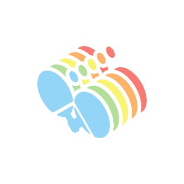 Ping pong simgesi. Beyaz arka plan üzerinde renkli izometrik simgeler yığını