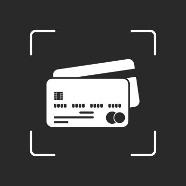 kredi kartı simgesi. Beyaz nesne kamera otomatik odaklama koyu arka plan üzerinde