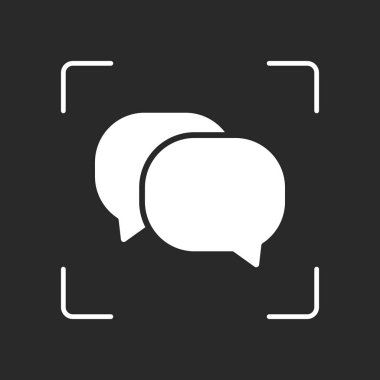 sohbet simgesi. Beyaz nesne kamera otomatik odaklama koyu arka plan üzerinde