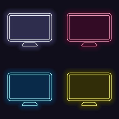 Bilgisayar monitörü veya modern Tv. basit simgesi. Neon işareti kümesi. Koyu arka plan üzerinde casino tarzı. Seamless modeli