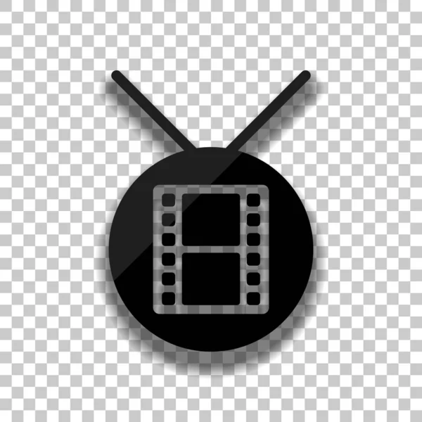 Círculo Televisión Con Icono Tira Película Icono Vidrio Negro Con — Vector de stock