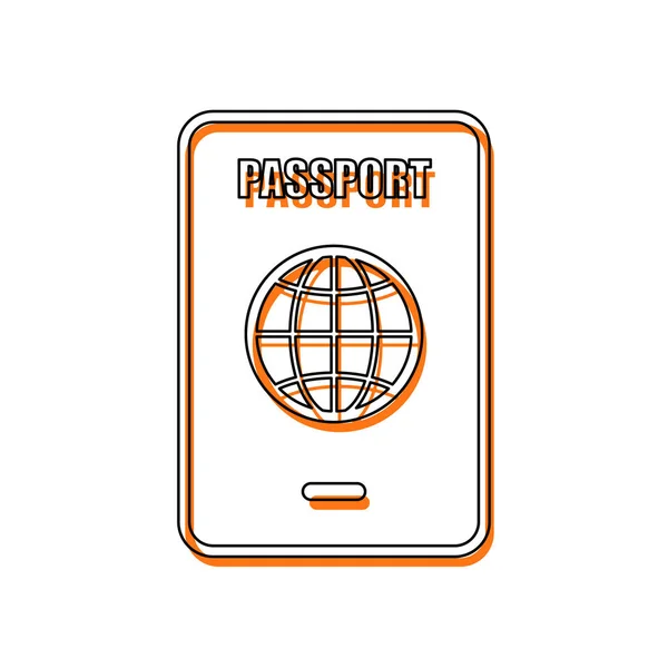 Passeport Simple Icône Icône Isolée Composée Contour Mince Noir Orange — Image vectorielle