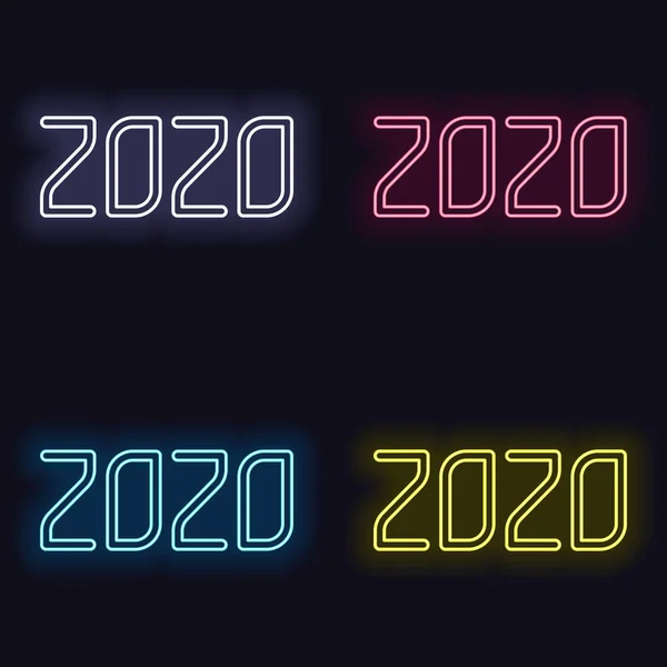 Ikon Nomor 2020 Selamat Tahun Baru Set Tanda Neon Gaya - Stok Vektor