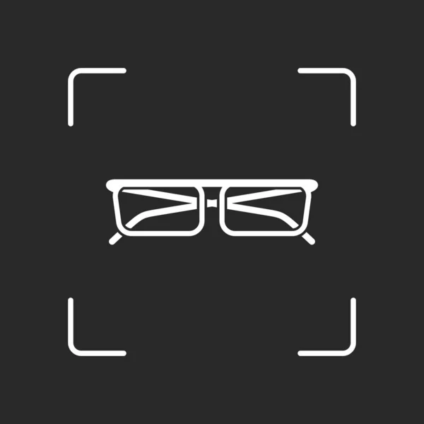 Ícone Óculos Objeto Branco Câmera Autofoco Fundo Escuro —  Vetores de Stock