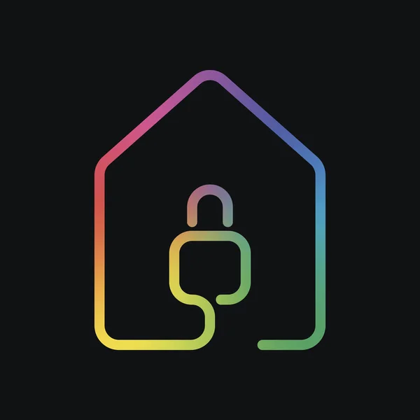 Casa Con Icona Della Serratura Stile Linea Colore Arcobaleno Sfondo — Vettoriale Stock