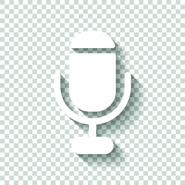 Mikrofon Siluet Sederhana Ikon Putih Dengan Bayangan Pada Latar Transparan - Stok Vektor