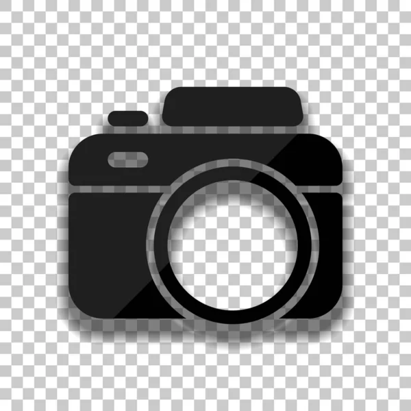 Fotocamera Eenvoudige Pictogram Zwart Glas Icoon Met Zachte Schaduw Transparante — Stockvector