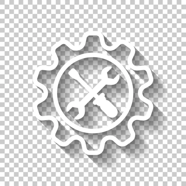 Wrench Screwdriver Gear White Icon Shadow Transparent Background — Stock Vector