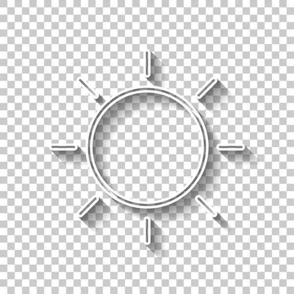 Ikona Slunce Lineární Tenký Obrys Bílý Obrys Symbol Stínem Průhledném — Stockový vektor
