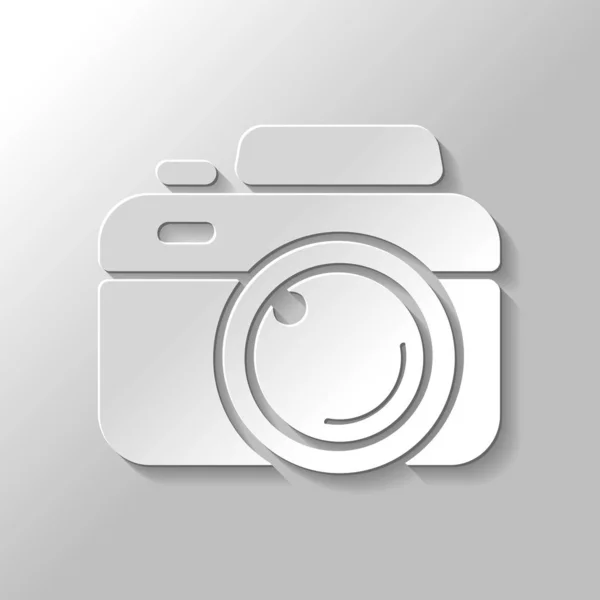 Fotokamera Einfaches Symbol Papierstil Mit Schatten Auf Grauem Hintergrund — Stockvektor
