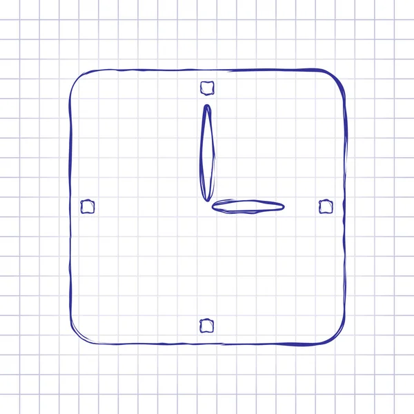 简单的时钟图标 纸上手绘的图片 蓝色墨水 轮廓草图样式 在格子背景上涂鸦 — 图库矢量图片