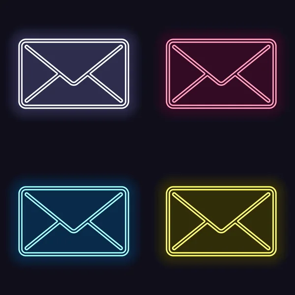 Mail Close Icon Set Fashion Neon Sign Casino Style Dark — Stock Vector