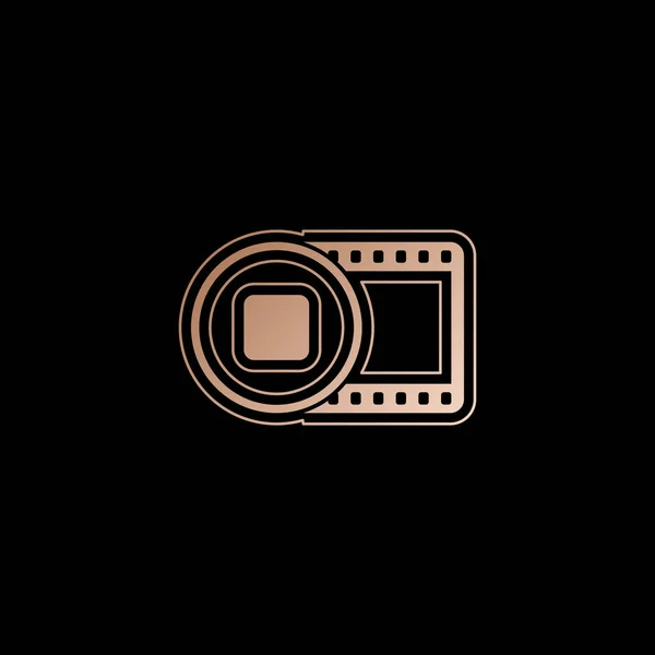 Filmstreifen Mit Stoppsymbol Kreis Einfache Silhouette Rotgold Stil Auf Schwarzem — Stockvektor