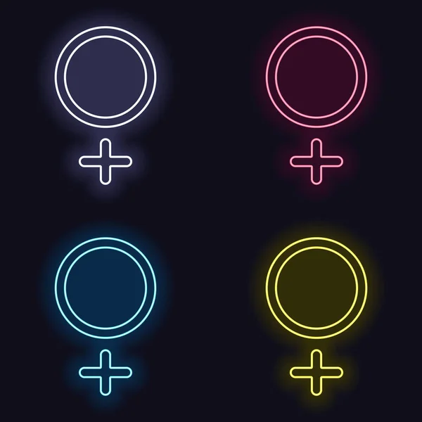Gender Symbol Linear Symbol Simple Women Icon Set Neon Sign — Stock Vector