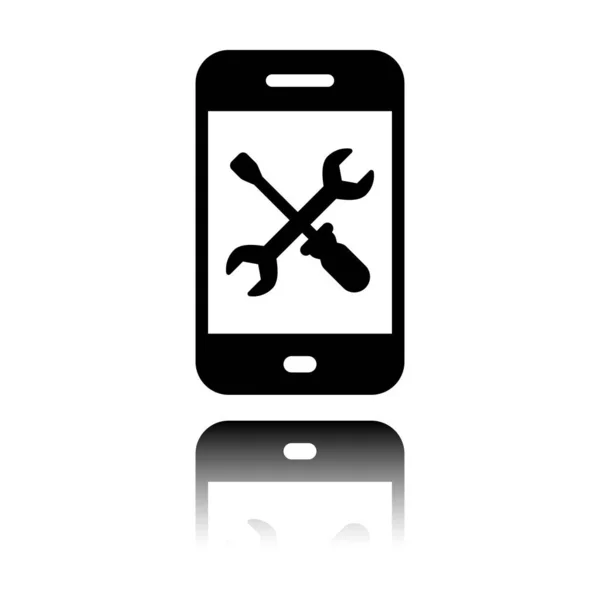 Phone Repair Service Icon Black Icon Mirror Reflection White Background — Stock Vector