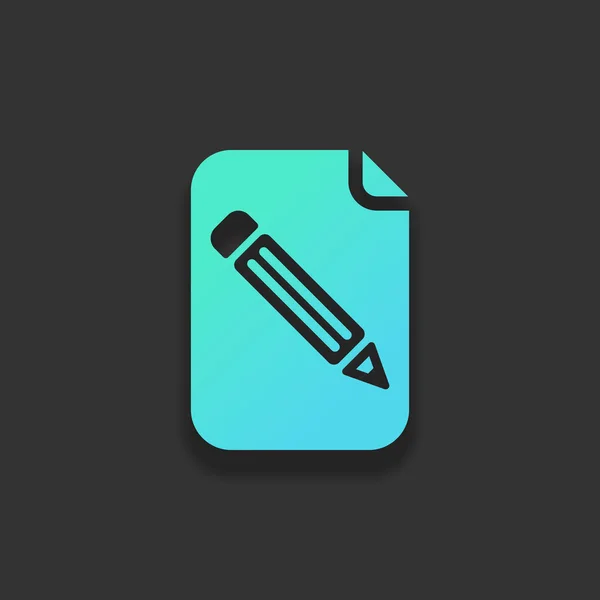 紙と鉛筆のアイコン 暗い背景にソフト シャドウとカラフルなロゴのコンセプト 紺碧の海のアイコンの色 — ストックベクタ