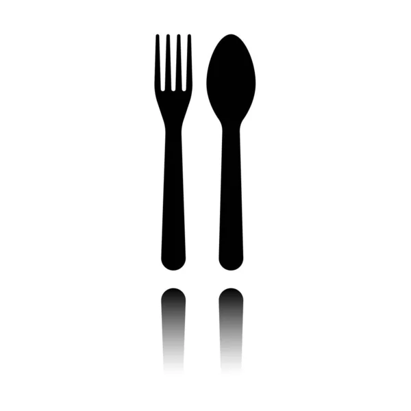 Fork Spoon Icon Kitchen Tools Black Icon Mirror Reflection White — Stock Vector