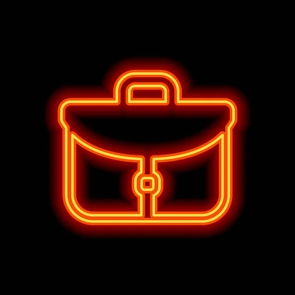 Briefcase Office Bag Orange Neon Style Black Background Light Icon — Stock Vector