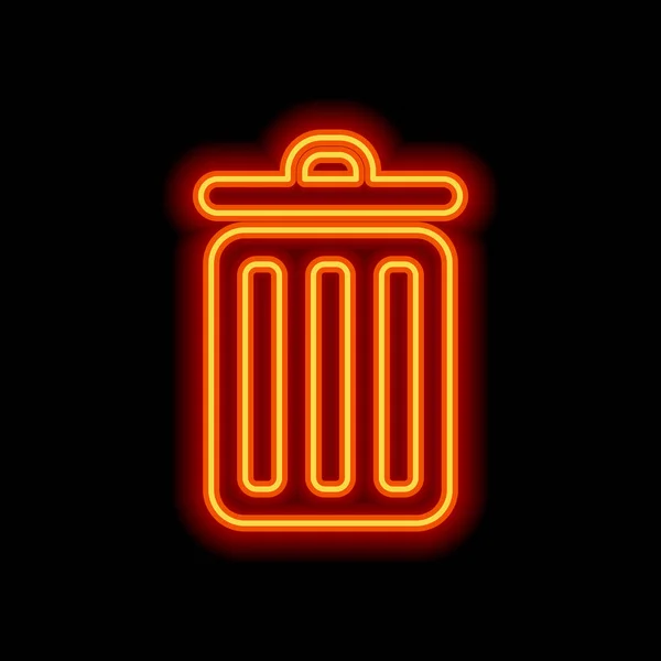 Odpadkový Koš Jednoduché Ikony Oranžový Neon Styl Černém Pozadí Ikonu — Stockový vektor