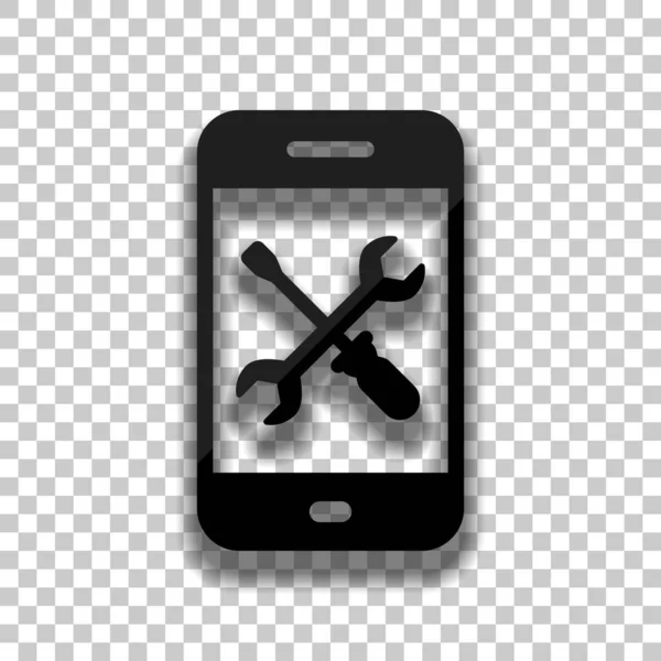 Icône Service Réparation Téléphone Icône Verre Noir Avec Ombre Douce — Image vectorielle