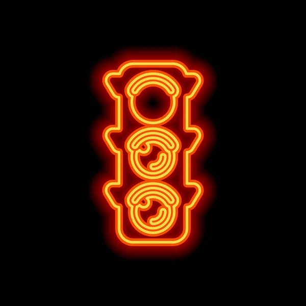 トラフィック ライト アイコン またはスタンドのサイン 黒い背景にオレンジ色のネオンのスタイルです ライト アイコン — ストックベクタ