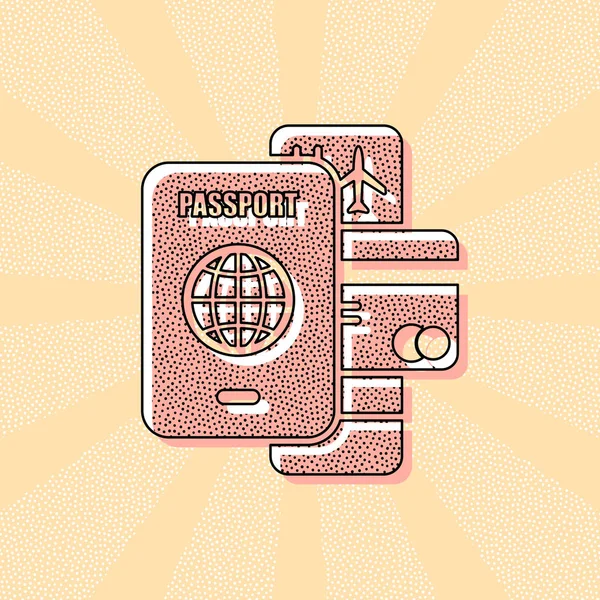 Passeport Billet Carte Crédit Concept Voyage Aérien Typographie Rétro Vintage — Image vectorielle