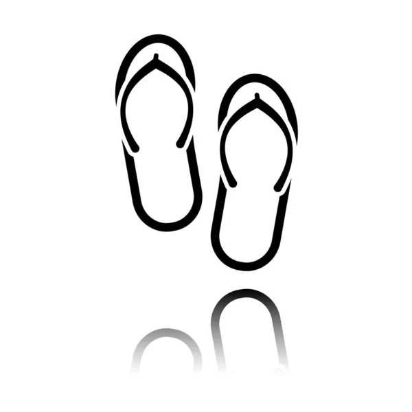 Beach Slippers Flip Flops Icon Black Icon Mirror Reflection White — Stock Vector
