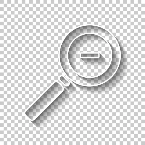 Zoom Out Icon White Outline Sign Shadow Transparent Background — Stock Vector