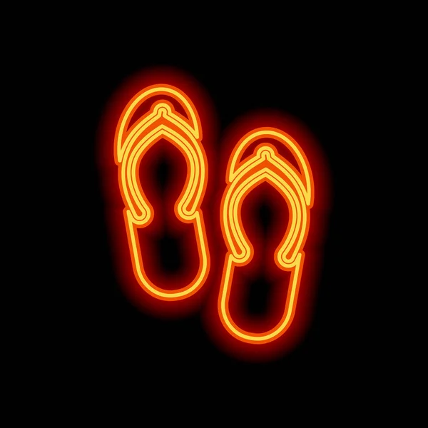 沙滩拖鞋翻转翻转图标 黑色背景上的橙色霓虹灯风格 — 图库矢量图片