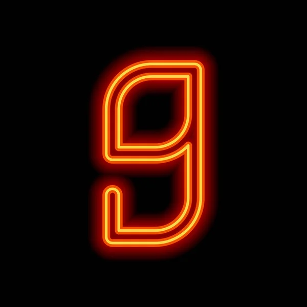 Número Numeral Nono Estilo Neon Laranja Fundo Preto Ícone Luz — Vetor de Stock