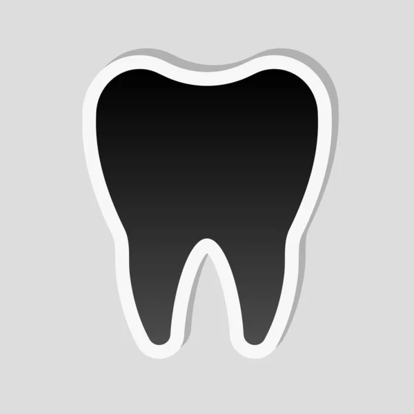 牙齿的剪影 简单图标 带有白色边框和灰色背景上的简单阴影的贴纸样式 — 图库矢量图片