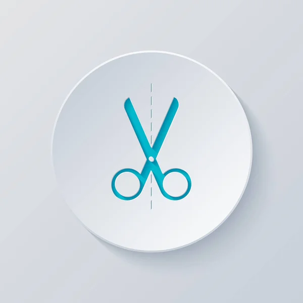 Scissors Icon Cut Circle Gray Blue Layers Paper Style — Stock Vector