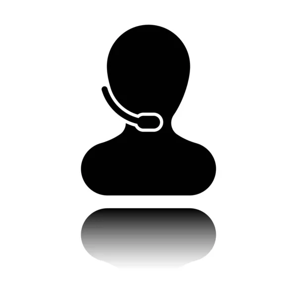 Personne Avec Microphone Centre Appels Icône Noire Avec Réflexion Miroir — Image vectorielle