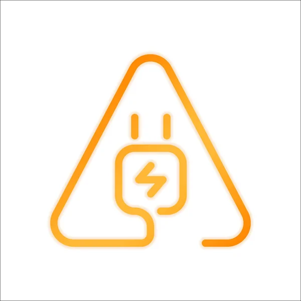 电力插头中的警告三角形 简单的线性图标 轮廓薄 一行样式 橙色标志与低光在白色背景 — 图库矢量图片