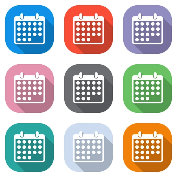 Icono Calendario Simple Conjunto Iconos Blancos Cuadrados Colores Para Aplicaciones — Vector de stock