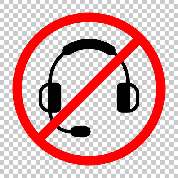 带麦克风的耳机 支持服务 简单图标 不允许 红色警告标志中的黑色对象 背景透明 — 图库矢量图片