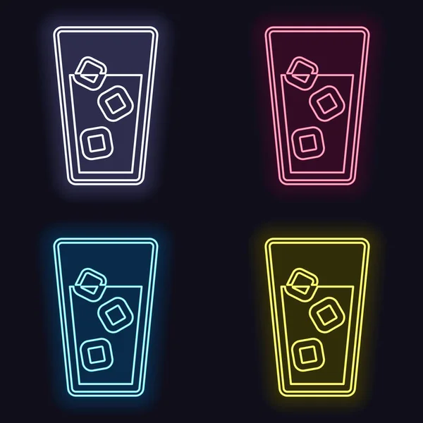 Glass Water Ice Cubes Icon Set Fashion Neon Sign Casino — Stock Vector