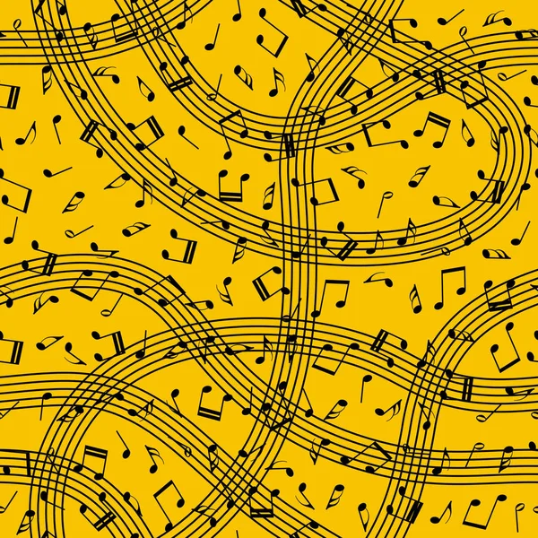 Flow Music Music Waves Swirl Notes Seamless Pattern Orange Background — Stock Vector