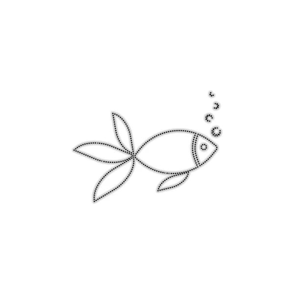 Pescado Con Burbujas Icono Silueta Contorno Punteado Con Sombra Sobre — Vector de stock