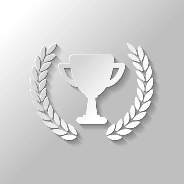 Кубок Чемпіонів Лавровим Вінком Проста Піктограма Стиль Паперу Тіні Сірому — стоковий вектор