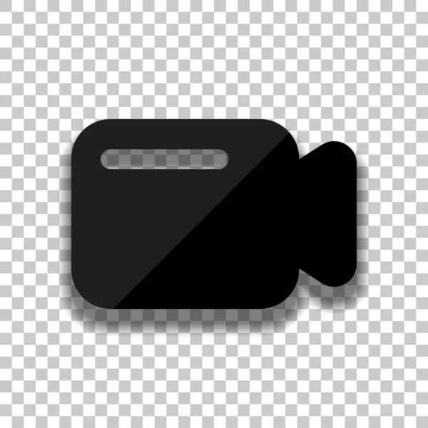 Простой Значок Видеокамеры Значок Черного Стекла Мягкой Тенью Прозрачном Фоне — стоковый вектор