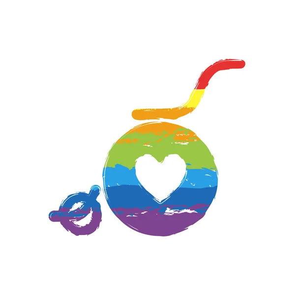 Tekerlekli sandalye ve kalp, anahat simgesi. Çizim işaretiyle Lgbt stil, gökkuşağı (kırmızı, turuncu, sarı, yeşil, mavi, Indigo, menekşe, yedi renk