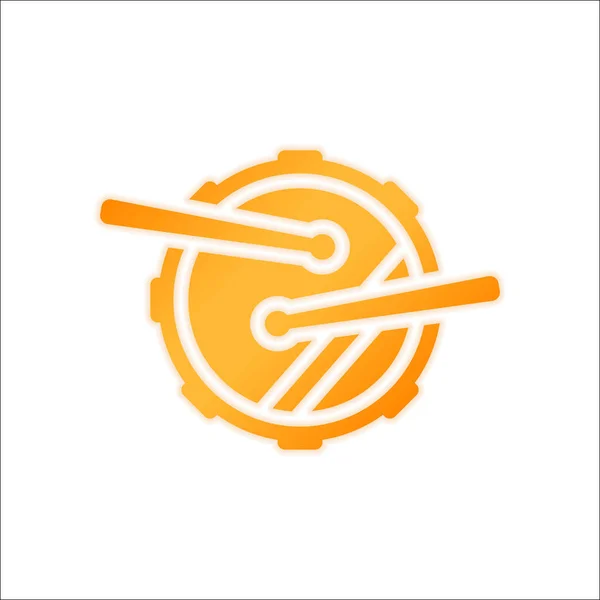 Значок Барабана Простой Музыкальный Инструмент Ударными Палочками Оранжевый Знак Низким — стоковый вектор